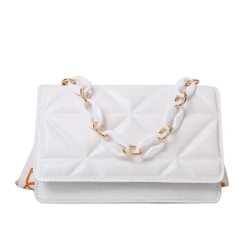 Bolso de mano con asa de cadena, moderno y versátil, pequeño, cuadrado, para mujer, bandolera de piel sintética suave, estilo vintage, con cremallera interior.