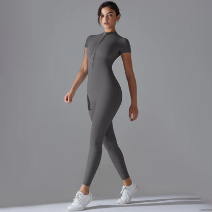 Women Zipper Bodysuits Fitness Sports Bodysuit Yoga Suit Breathable Quick Drying Sports Yoga Clothing Women Gym Push Up Workout