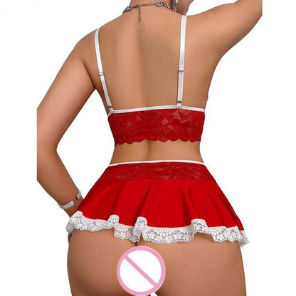 Cosplay Sexy Ropa Interior Sin Costuras Elegante Traje Erótico Para Mujer Sujetador Abierto Fantasía Mini Falda Conjunto De Liga