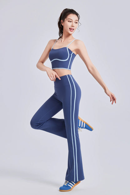 Conjunto de yoga a rayas para mujer, ropa de gimnasio, sujetador deportivo sexy, pantalones acampanados de cintura alta, pantalones de fitness para correr y levantar la cadera, novedad de 2025