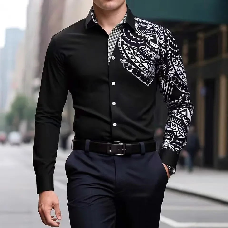 Camisa de manga larga de negocios para hombre, de alta calidad, cómoda, con botones, estilo elegante y a rayas.