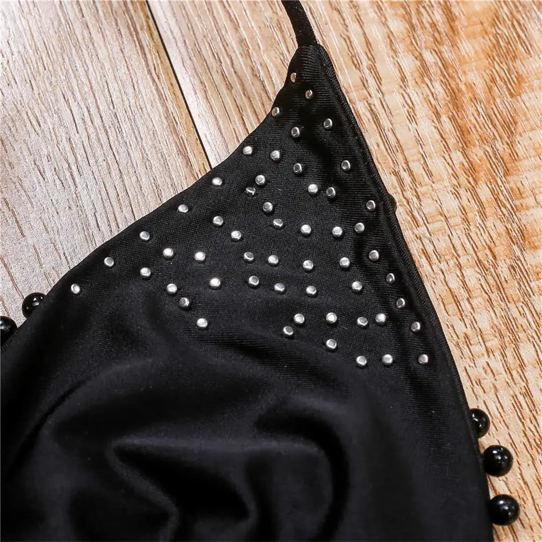 Bikini de lujo con perlas y escote halter, mini bikinis, micro bikinis, traje de baño femenino, conjunto de bikini de dos piezas, traje de baño para mujer