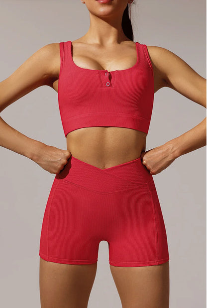 Conjunto de yoga y fitness para mujer, sujetador deportivo con cintura cruzada, mallas y pantalones cortos, ropa deportiva para mujer, conjuntos de entrenamiento, ropa para correr, fitness y gimnasio.