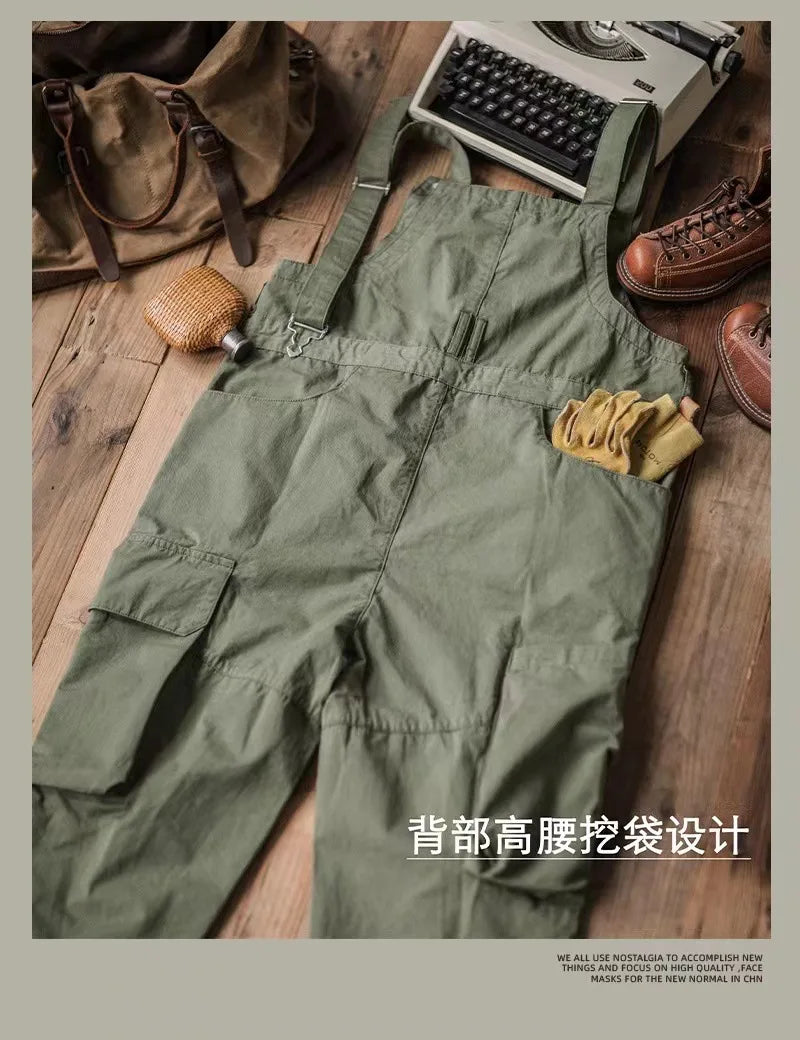 Retro American Cotton Overalls Bibs Loose Washing Jumpsuit Men's Suspenders Four Seasons Full Length Baggy Pants