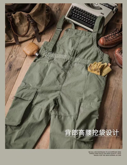Retro American Cotton Overalls Bibs Loose Washing Jumpsuit Men's Suspenders Four Seasons Full Length Baggy Pants