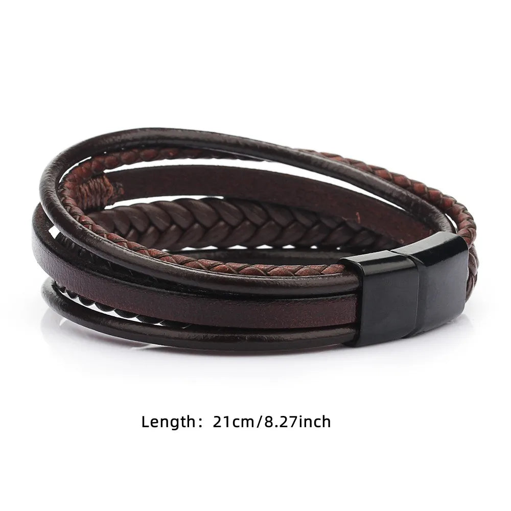 Pulseras de cuero de moda para hombre, pulseras de cuerda trenzada multicapa, pulseras masculinas, joyería, pulsera para hombre