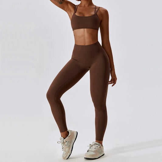 Conjuntos de ropa de yoga para mujer, ropa deportiva, leggings de cintura alta y top, conjunto de dos piezas, chándal de gimnasio sin costuras, conjuntos de entrenamiento de fitness
