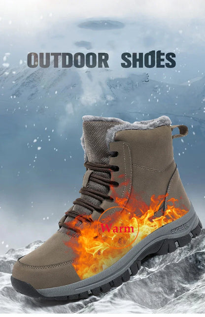 Nuevas botas de nieve de invierno para hombre, zapatillas de cuero impermeables, botas súper cálidas para hombre, botas de senderismo para exteriores, zapatos de trabajo, talla 39-48