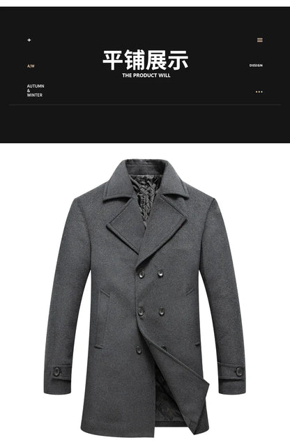 Abrigo cruzado para hombre, estilo marinero, chaqueta de lana, solapa larga, gabardina, cortavientos de invierno, moda masculina