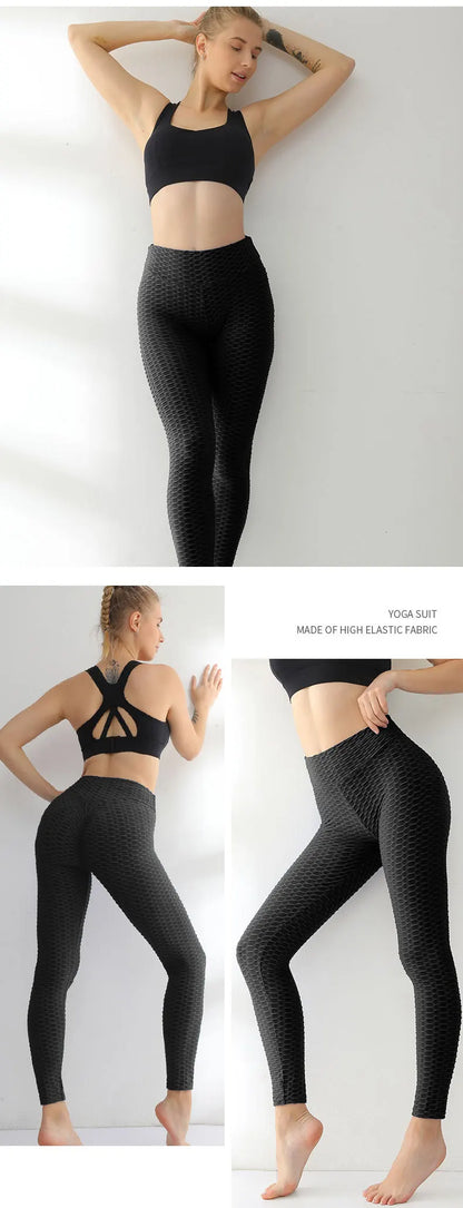 Pantalones de yoga HANRAN de cintura alta con estampado de burbujas 2025 - Leggings transpirables para entrenamiento con efecto push-up y realce de glúteos para mujer