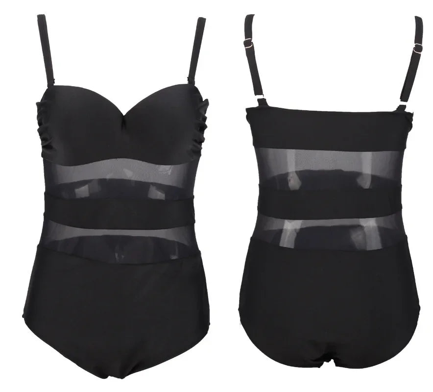 Trajes de baño de tallas grandes 2021 de una pieza, push up, cintura alta, malla entrecruzada, color sólido, monokini, trajes de baño para mujer.