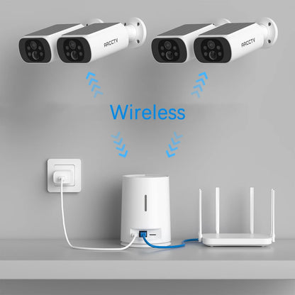 Kit de cámara ARCCTV de 4 MP con batería solar y wifi, sistema de vigilancia y alarma con sirena y detección humanoide, para exteriores.