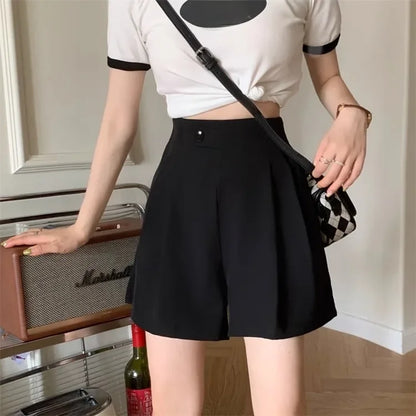 Pantalones cortos holgados de talle alto y adelgazantes para mujer, estilo informal, acampanado y de moda.