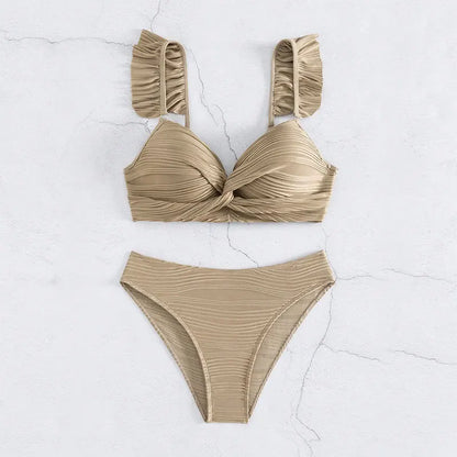 Bikinis sexys caqui 2025, traje de baño para mujer, bañador push up para playa, traje de baño brasileño, conjunto de bikini para piscina