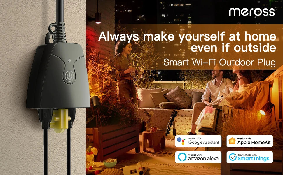 Enchufe inteligente para exteriores Meross HomeKit US con WiFi, 2 tomas de corriente con conexión a tierra, función de temporizador, compatible con Alexa, Google SmartThings