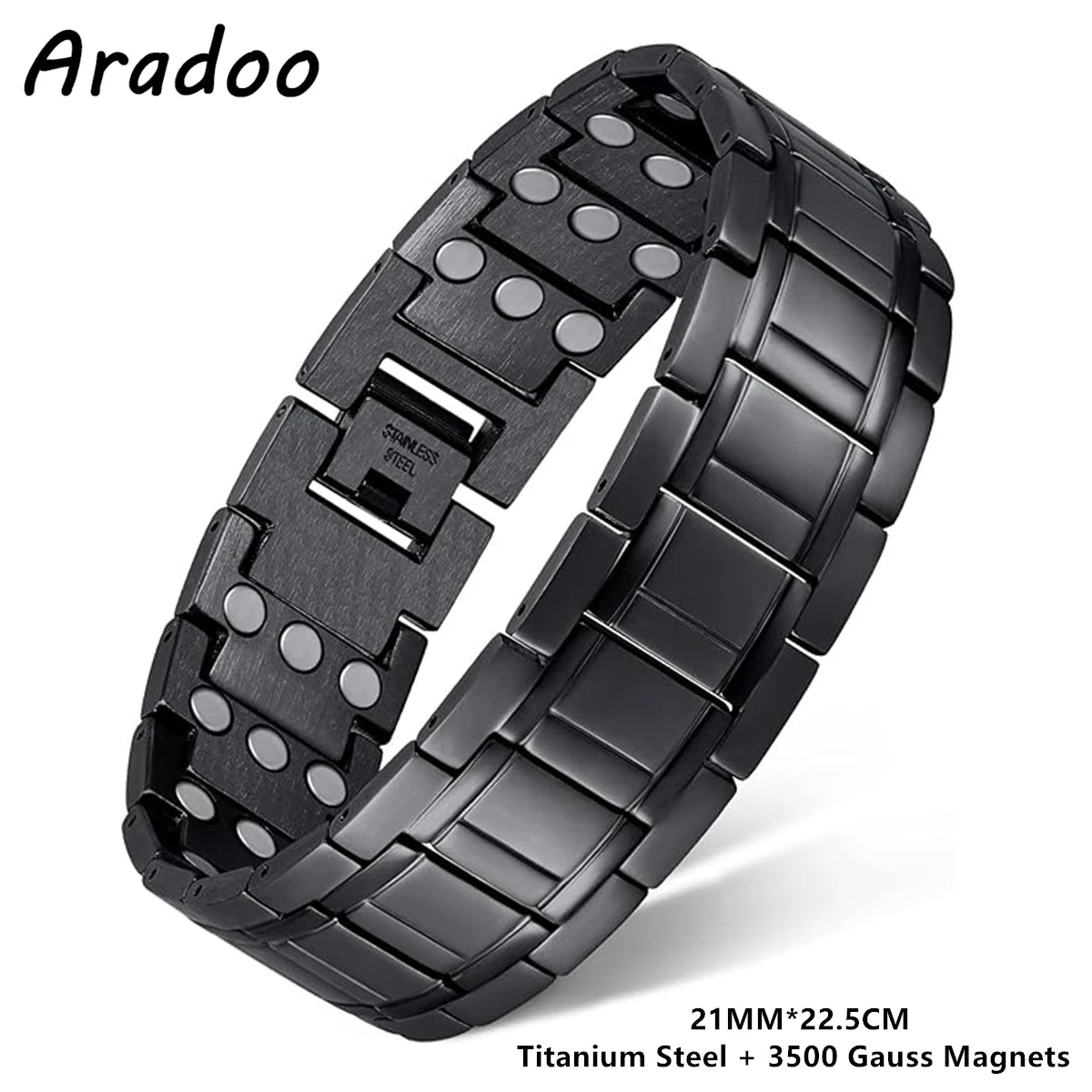 Pulseras clásicas de acero y titanio ARADOO con 3 imanes de neodimio ultrarresistentes, pulsera de eslabones de cobre para terapia magnética.