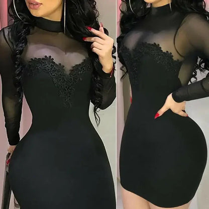 Women Elegant Mini Dress Chiffon Sexy Transparent Strapless Party Bandage Bodycon Mini Dresses Female Black Vestidos Clothes
