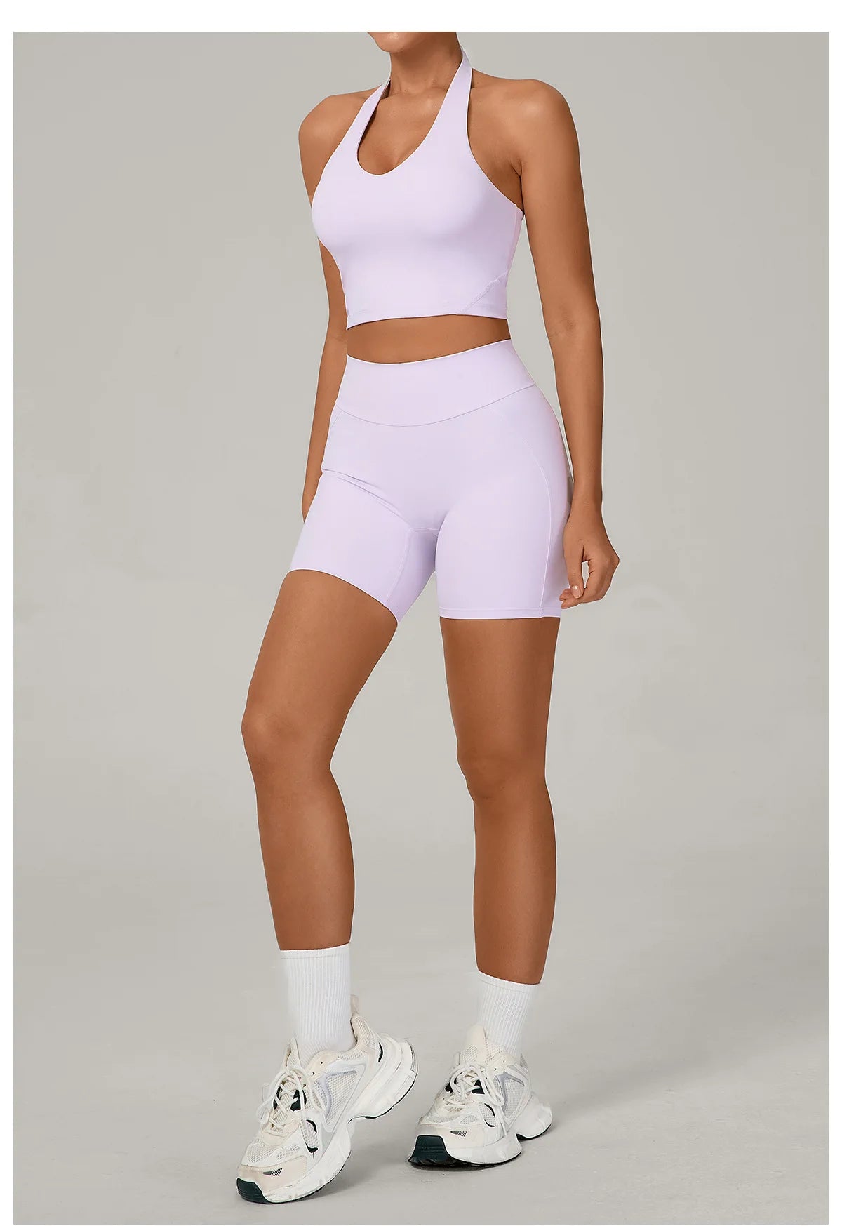 Ctenkevet - Conjunto de 2 piezas de sujetador halter sin espalda para mujer, ropa deportiva de secado rápido para gimnasio, conjunto deportivo femenino de dos piezas con pantalones cortos