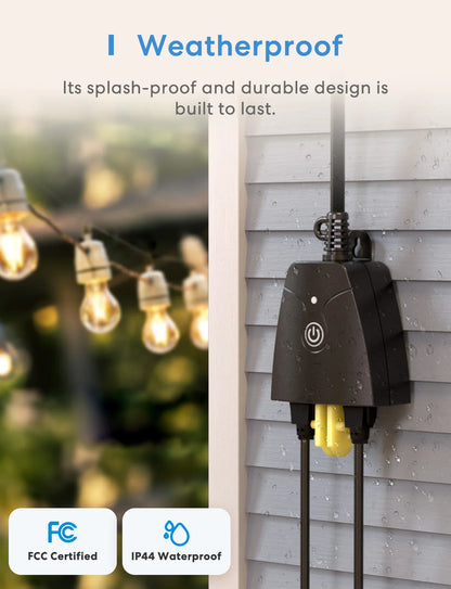 Enchufe inteligente para exteriores Meross HomeKit US con WiFi, 2 tomas de corriente con conexión a tierra, función de temporizador, compatible con Alexa, Google SmartThings