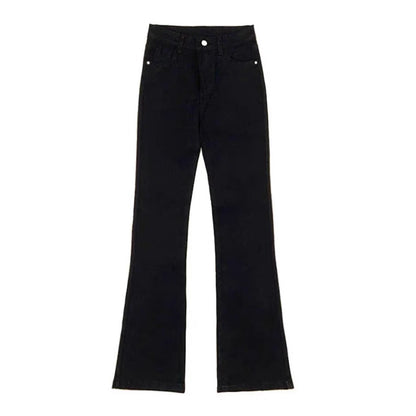 Pantalones vaqueros negros acampanados coreanos para mujer, pantalones vaqueros vintage Y2K de cintura alta, ajustados, elásticos, altos y delgados, informales, lisos, para mujer