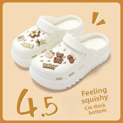 Sandalias de verano para mujer, antideslizantes, informales, con suela gruesa y agujeros negros, para playa, con cabeza de EVA, para hombre