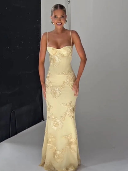 Women Flower Printed Sling Long Dresses Sleeveless Off Shoulder Floor Length Backless Maxi Dress Lady Elegant Chic Party Robe