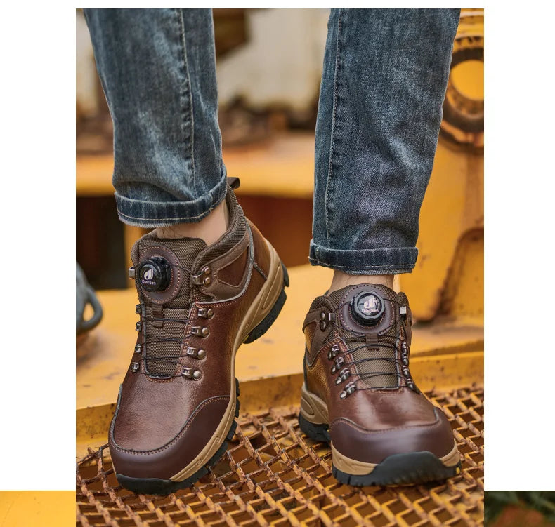 Zapatos de seguridad para hombre con botón giratorio, puntera de acero, zapatillas de trabajo indestructibles, botas de trabajo a prueba de perforaciones, calzado para hombre.