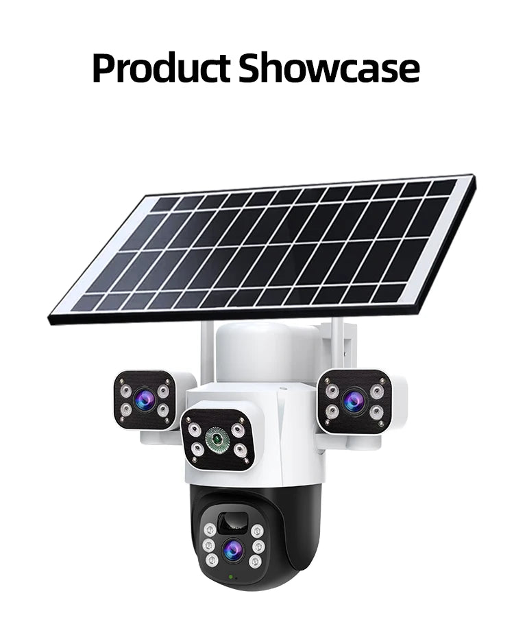 Cámara IP WiFi solar de 12 MP, CCTV con tres lentes y tres pantallas, seguimiento automático, vigilancia exterior 6K 4G, cámara PTZ, protección de seguridad