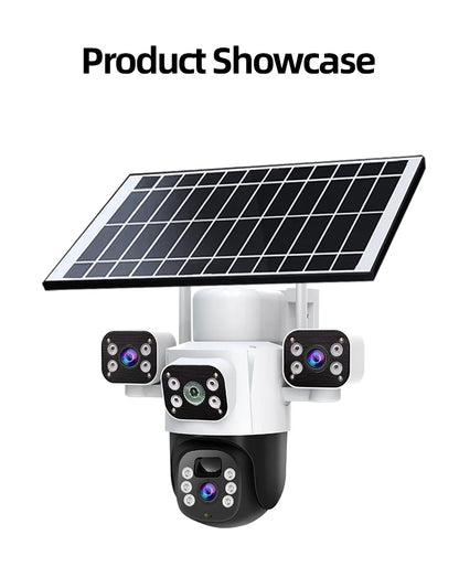 Cámara IP WiFi solar de 12 MP, CCTV con tres lentes y tres pantallas, seguimiento automático, vigilancia exterior 6K 4G, cámara PTZ, protección de seguridad