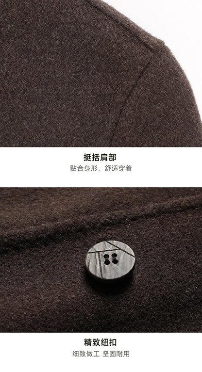 Gabardina de lana de doble faz de lujo y máxima calidad para hombre, estilo otoño-invierno, de largo medio y con capucha.