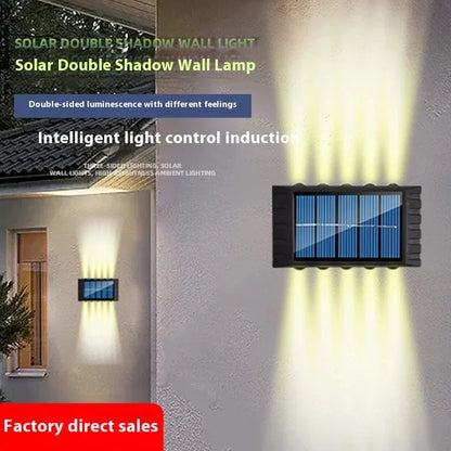 Lámpara de pared solar de 4/6/8/10 LED, luz decorativa para exteriores, impermeable, con iluminación de arriba y abajo, para jardín y paisaje.