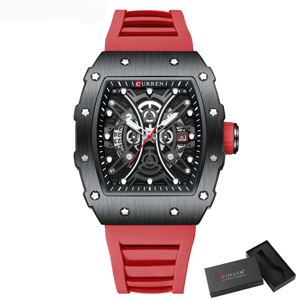 Reloj CURREN 3D para hombre, de cuarzo, de acero inoxidable, resistente al agua, creativo, con correa de silicona, reloj de pulsera