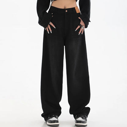 Pantalones vaqueros de cintura alta para mujer, ajustados, de pierna ancha, estilo urbano, estilo Y2k, años 2000, holgados, negros y azules