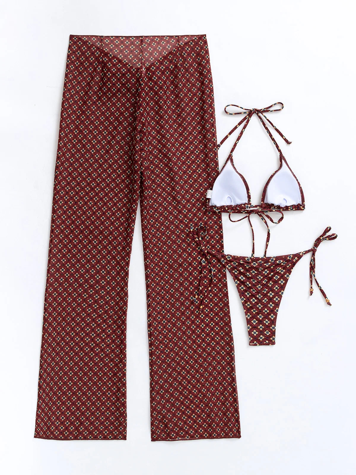 2025 Elegante conjunto de bikini negro con braguita transparente Estilo urbano Ropa de playa Pared blanca Ligero y transpirable Playa de verano