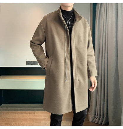 2025 Autumn Winter Men Long Coat Windbreaker Casual Loose  Solid Color Trench Men Fashion Korean Style Mens Jackets Outerwear