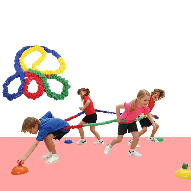 Juegos al aire libre, formación de equipos, desarrollo deportivo, entretenimiento, juguetes para niños, cuerda elástica, círculo, correr, empujar, cuerda sensorial para niños