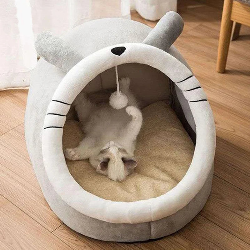 Cama para gatos de sueño profundo con dibujos animados, plegable, extraíble y lavable, para perros pequeños, bolsa tipo cueva