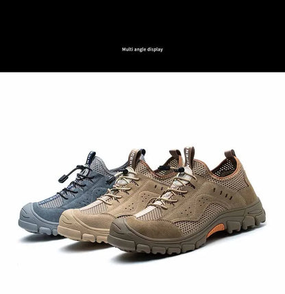 Zapatos de seguridad de piel de vaca, transpirables, para hombre, con puntera de acero, resistentes a impactos, botas de trabajo, indestructibles, zapatillas de trabajo modernas.