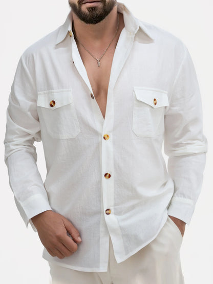 Camisas de lino y algodón para hombre, cuello clásico, estilo hawaiano, ligeras, transpirables, blancas, tallas grandes, estilo casual urbano.