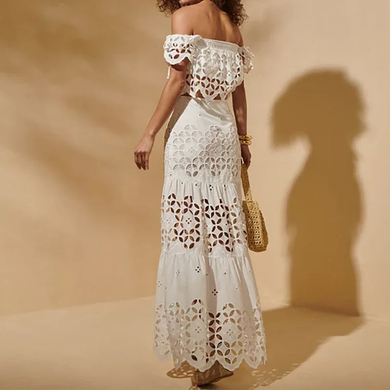 Flaxmaker - Traje de baño de bikini sexy sin tirantes y ahuecado para mujer, chaleco liso sin mangas, falda recta, conjunto informal elegante de verano para mujer