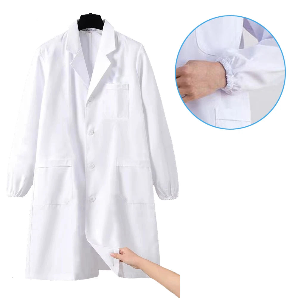 Bata médica blanca de algodón para mujer y hombre, bata de laboratorio para científicos, bata de médico, bata de laboratorio para hospital, estudiantes, escuela, cosplay, bata de comida