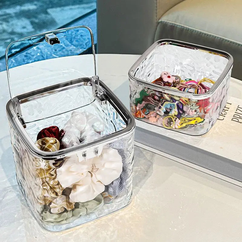 Caja de almacenamiento de accesorios para el cabello para niños, horquilla de escritorio para niña, diadema, banda de goma, caja de acabado acrílico transparente,