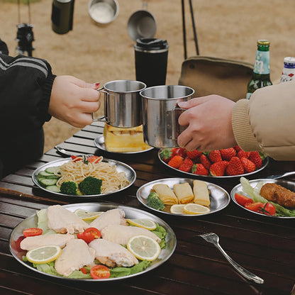 Plato de camping de acero inoxidable, vajilla, contenedor de alimentos, plato de picnic, utensilios de cocina, equipo de camping para senderismo, suministros de camping, nueva base