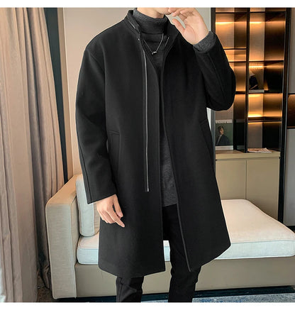 2025 Autumn Winter Men Long Coat Windbreaker Casual Loose  Solid Color Trench Men Fashion Korean Style Mens Jackets Outerwear