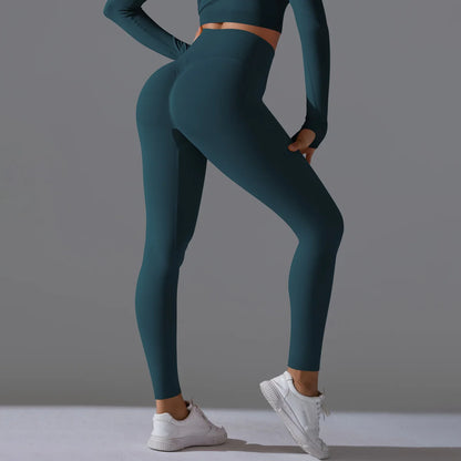 Leggings deportivos de yoga para mujer, sin costuras, cintura alta, elásticos, color sólido, para gimnasio, correr, secado rápido, realce y efecto moldeador.