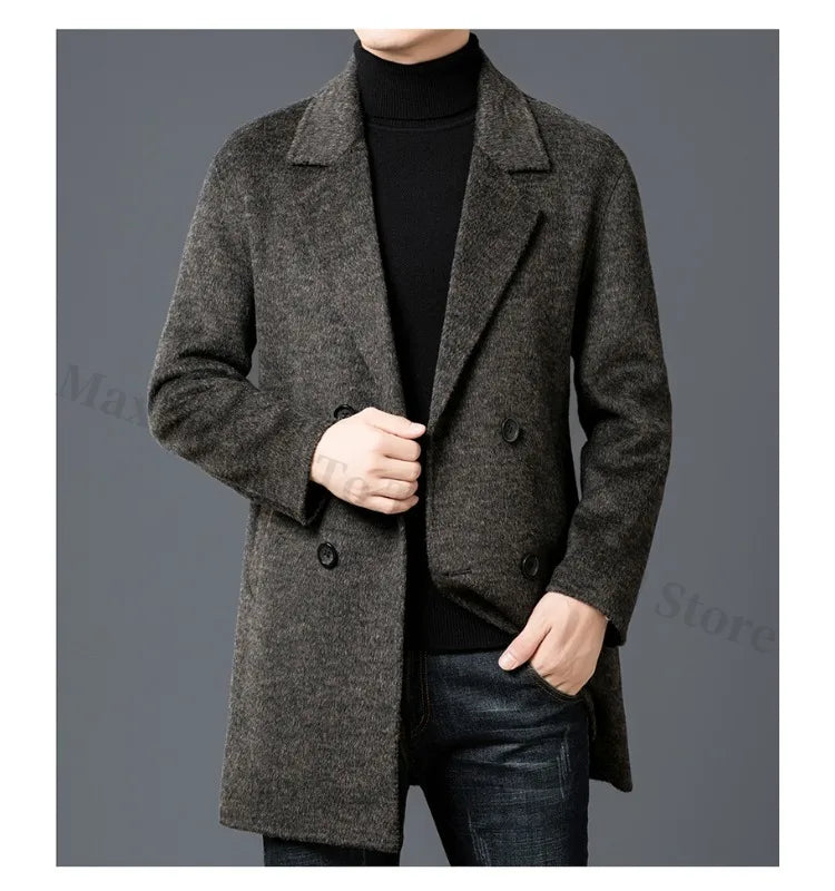 Chaqueta de lana de lujo para hombre Maxbarley, cuello de traje, abrigo ligero y cálido para trabajo, viajes informales, resistente al frío, mezcla de lana para invierno