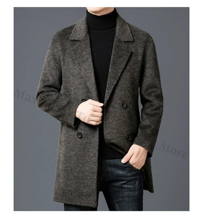 Chaqueta de lana de lujo para hombre Maxbarley, cuello de traje, abrigo ligero y cálido para trabajo, viajes informales, resistente al frío, mezcla de lana para invierno