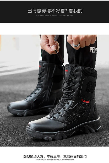 Botas tácticas para hombre, nuevas, de invierno, para combate, hasta el tobillo, antideslizantes, para trabajo, seguridad, botas militares, impermeables, para motocicleta.
