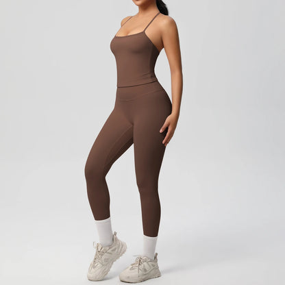 Conjunto de top de yoga halter, traje de gimnasio para fitness, entrenamiento, top deportivo sin mangas, espalda cruzada, ropa interior deportiva, control de abdomen, adelgazante