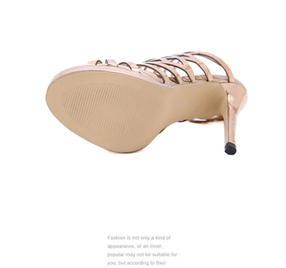Aneikeh Patent Leather Gladiator Golden Sexy Hollow Out Sandals Party Shoes 2025 Fashion Night Club High Heel Strap Womens 35-40